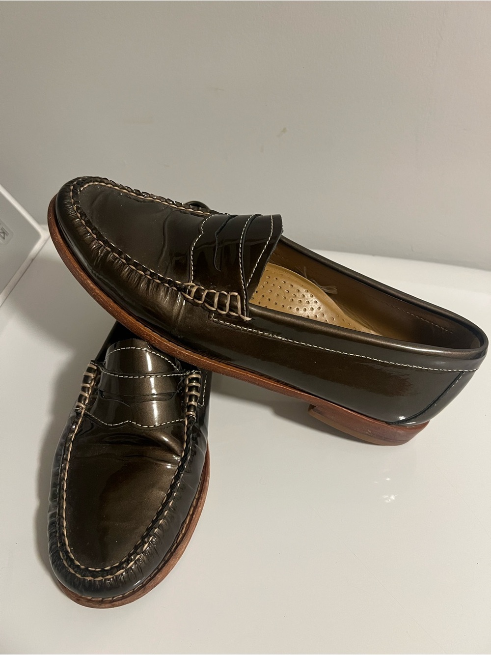 Weejuns Penny Slip-On Loafers in Glossy Dark Brown/Greenish